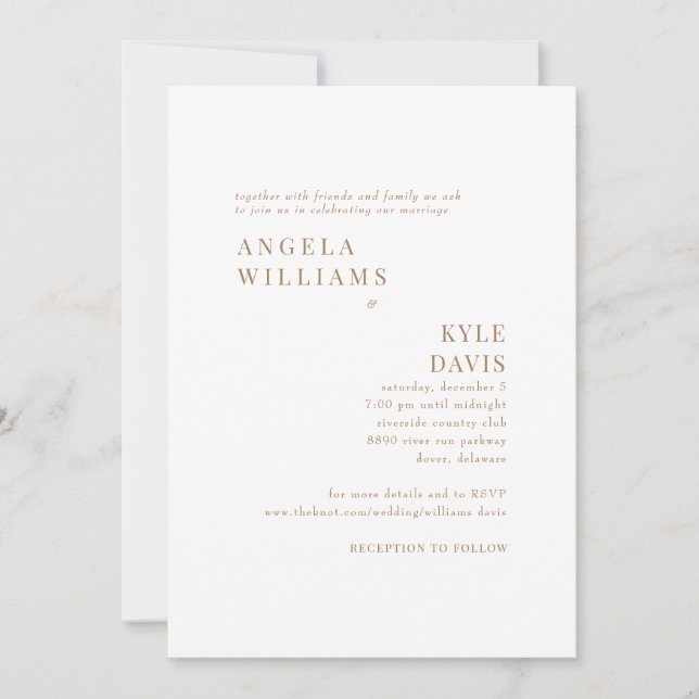 Convite Casamento Site Moderno Dourado e Branco Sem Pais (Frente)
