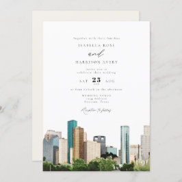 Convite Casamento Skyline da Cidade do Texas Watercolor Ho