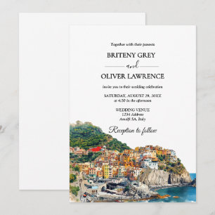 Convite Casamento Skyline Da Costa Amalfi Itália Watercolo