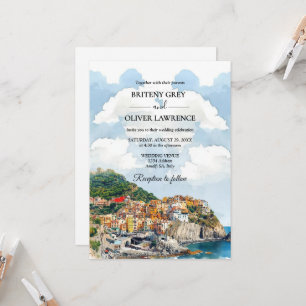 Convite Casamento Skyline Da Costa Amalfi Itália Watercolo