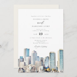 Convite Casamento Skyline De BOSTON Massachusetts Watercol