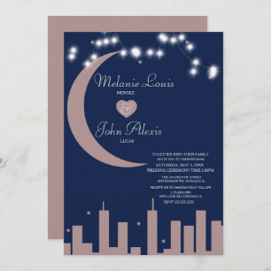 Convite Casamento Skyline noturno do Marinho Blush