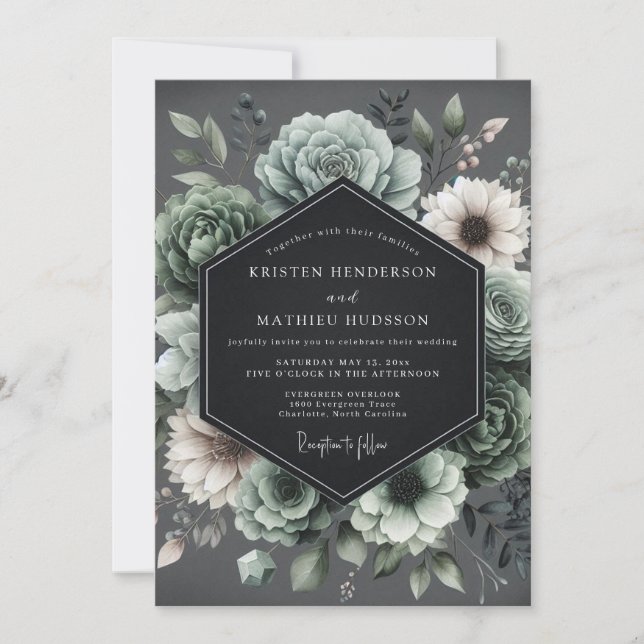 Convite Casamento Slate Baroque Bloom (Frente)