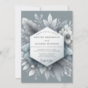 Convite Casamento Slate Blue Frosty Flora