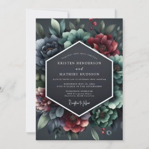 Convite Casamento Slate Burgundy Barroco em Flor
