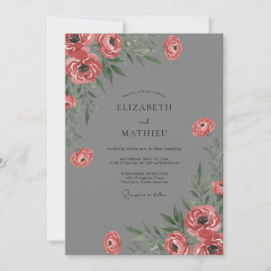 Convite Casamento Slate Crimson Ranunculus Eucalipto