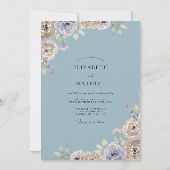 Convite Casamento Slate Lavanda Ranunculus Eucalipto Empoe (Frente)