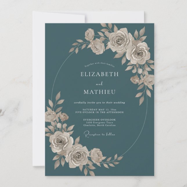 Convite Casamento Slate Marfim Rosa Poeira (Frente)