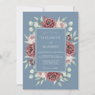 Convite Casamento Slate Maroon Ranunculus Eucalipto