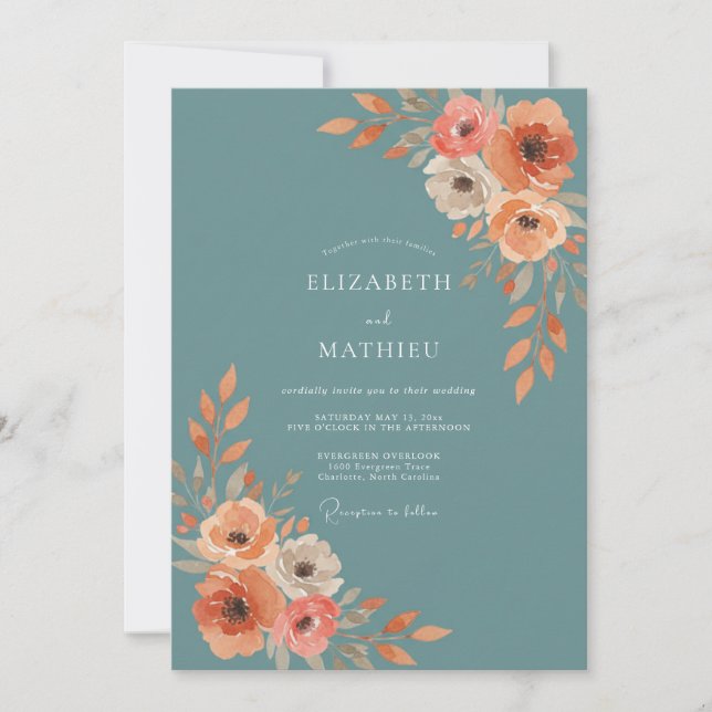 Convite Casamento Slate Teal Papoula (Frente)