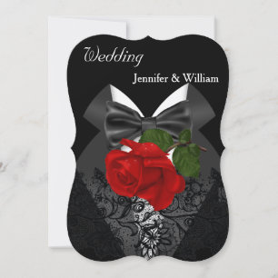 Convite Casamento Smoking Preto Branco Rosa Vermelha Profu