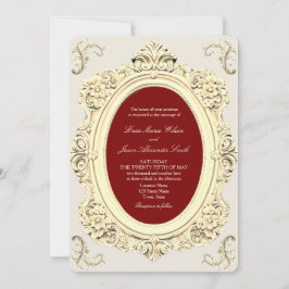 Convite Casamento Sofisticado Barroco Dourado e Borgonha