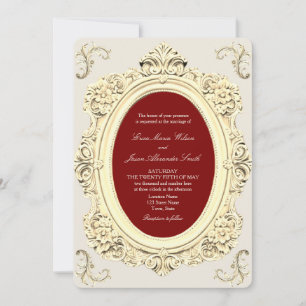 Convite Casamento Sofisticado Barroco Dourado e Borgonha