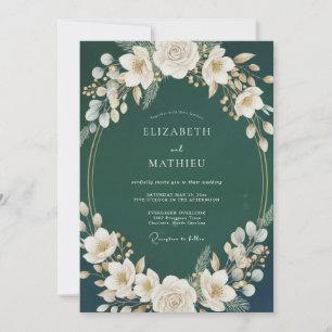 Convite Casamento Sofisticado de Inverno com Verde Florest