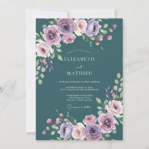 Convite Casamento Sofisticado de Inverno em Verde Azul