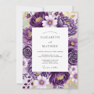 Convite Casamento Sofisticado de Primavera com Roxo Intens