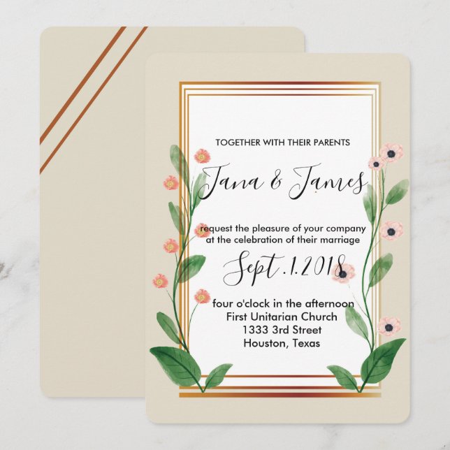Convite Casamento sofisticado e clássico (Frente/Verso)