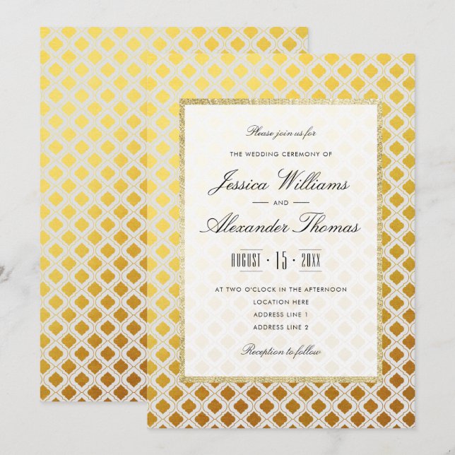 Convite Casamento sofisticado em dourado e branco (Frente/Verso)