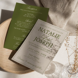 Convite Casamento sofisticado em verde oliva antigo dinhei