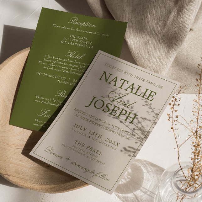 Convite Casamento sofisticado em verde oliva antigo dinhei (Criador carregado)
