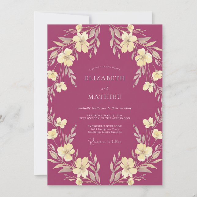 Convite Casamento Sofisticado Magenta Natureza (Frente)