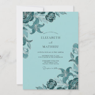 Convite Casamento Sofisticado Teal à Beira-Mar