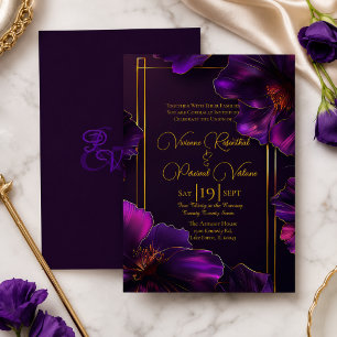 Convite Casamento Sofisticado Violeta Luminoso Roxo Dourad