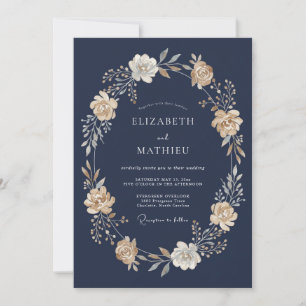 Convite Casamento Solene à Noite com Azul Marinho