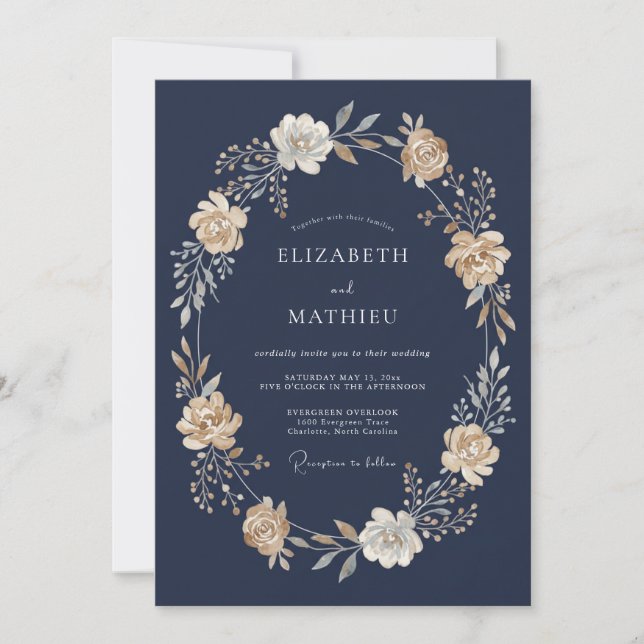 Convite Casamento Solene à Noite com Azul Marinho (Frente)