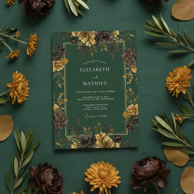 Convite Casamento Sombrio de Outono em Verde Floresta (Criador carregado)