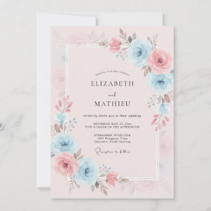 Convite Casamento Sonhado de Primavera em Azul Pastel