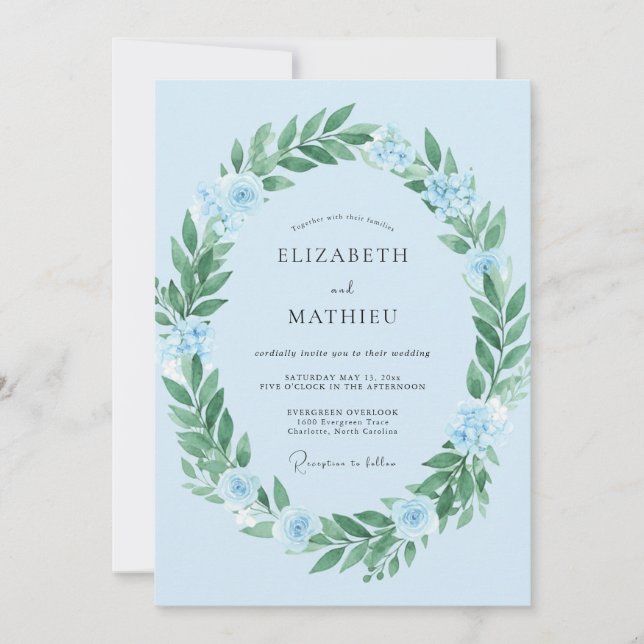 Convite Casamento Sonhador Azul Azure na Primavera (Frente)
