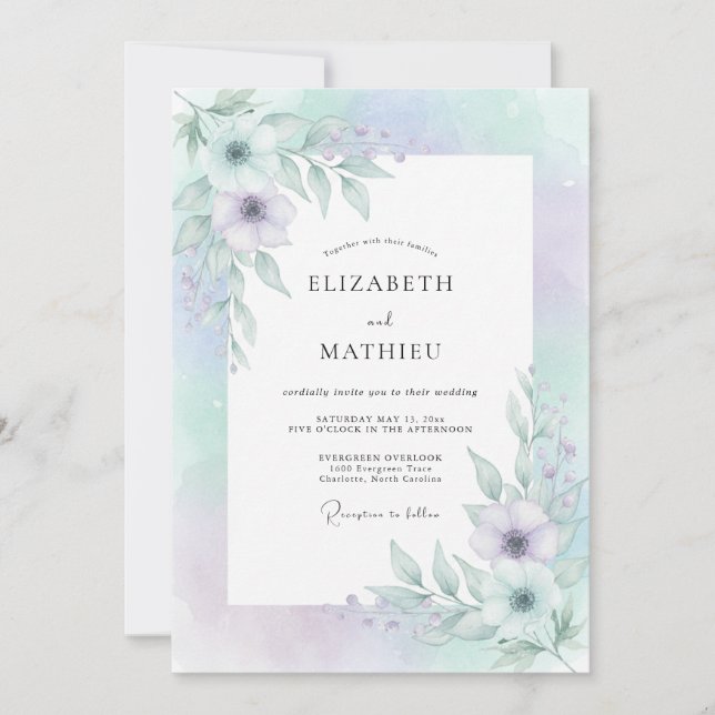 Convite Casamento Sonhador Caprichoso Lavanda Menta (Frente)