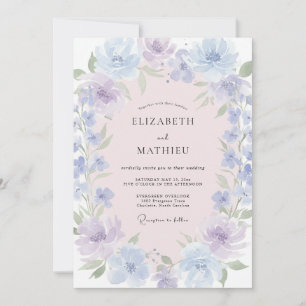 Convite Casamento Sonhador com Aquarela Azul Lavanda