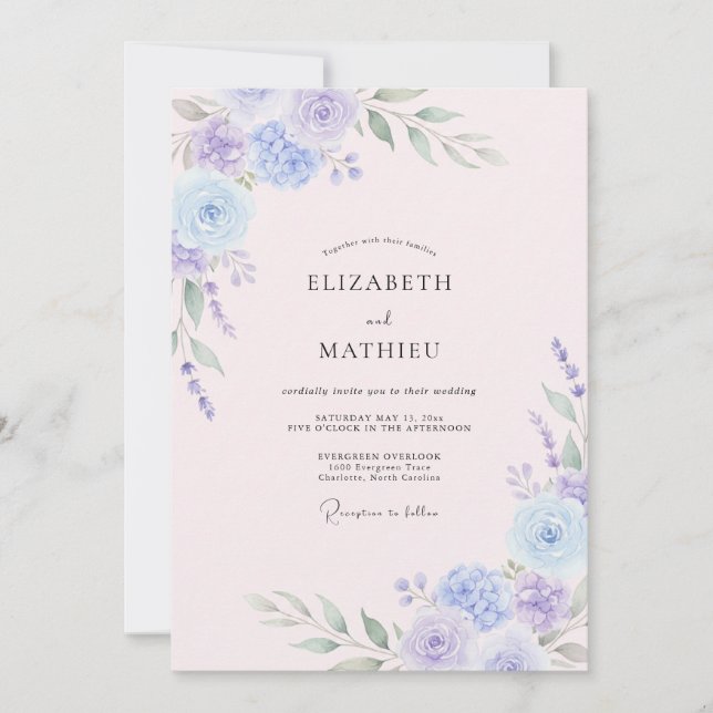 Convite Casamento Sonhador de Lavanda na Primavera (Frente)