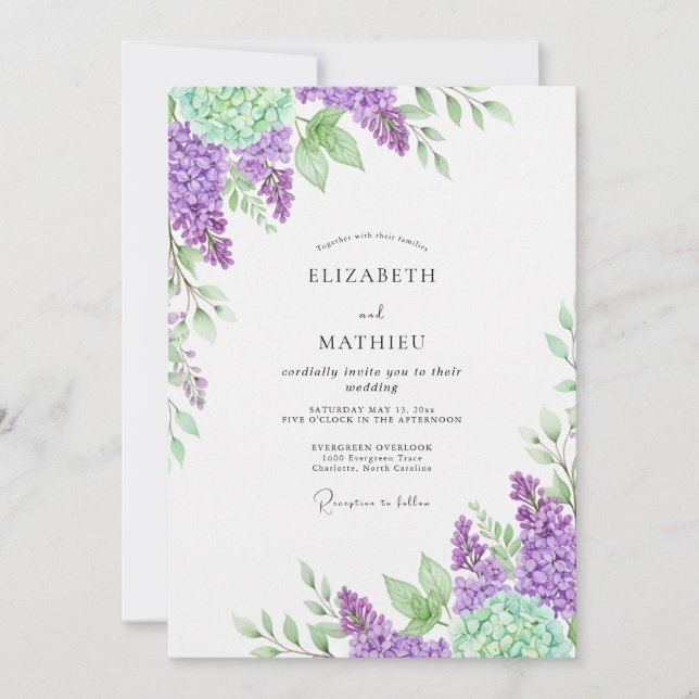 Convite Casamento Sonhador Roxo de Primavera (Frente)