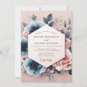 Convite Casamento Sonho Aquarela Azul Rosa