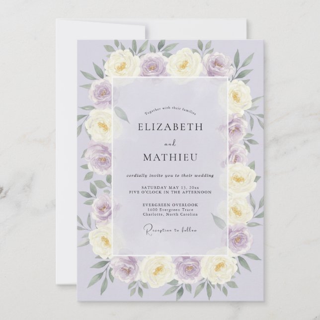 Convite Casamento Sonho de Rosa Lavanda (Frente)