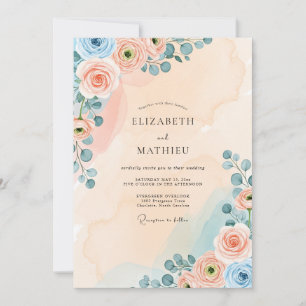 Convite Casamento Sonho em Aquarela com Pêssego