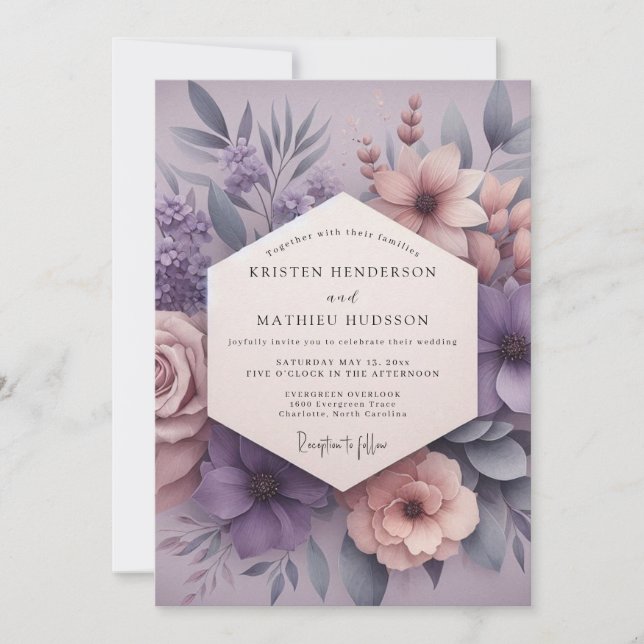 Convite Casamento Sonho Flor de Lilás (Frente)