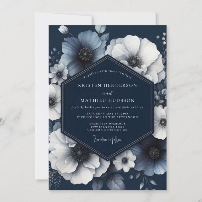 Convite Casamento Sonho Floral Marinho (Frente)