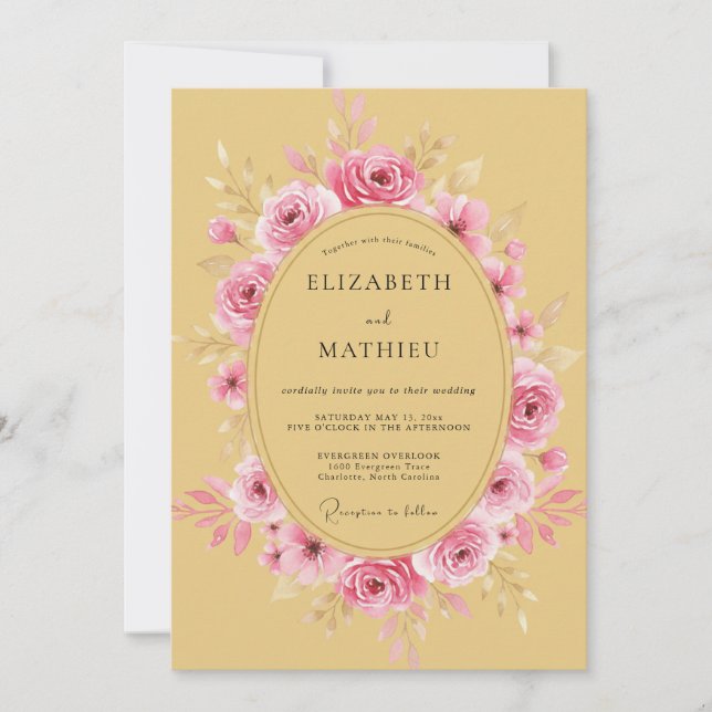 Convite Casamento Sonho Rosa Amarelo Mostarda (Frente)