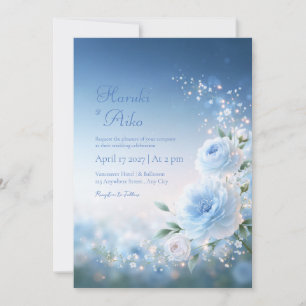 Convite Casamento Spray Flor de Gelo Luminoso Azul