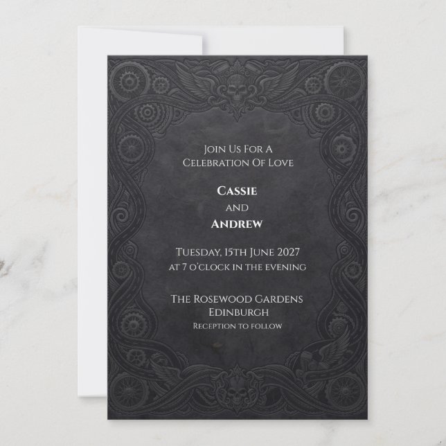 Convite Casamento Steampunk Gótico a Carvão (Frente)