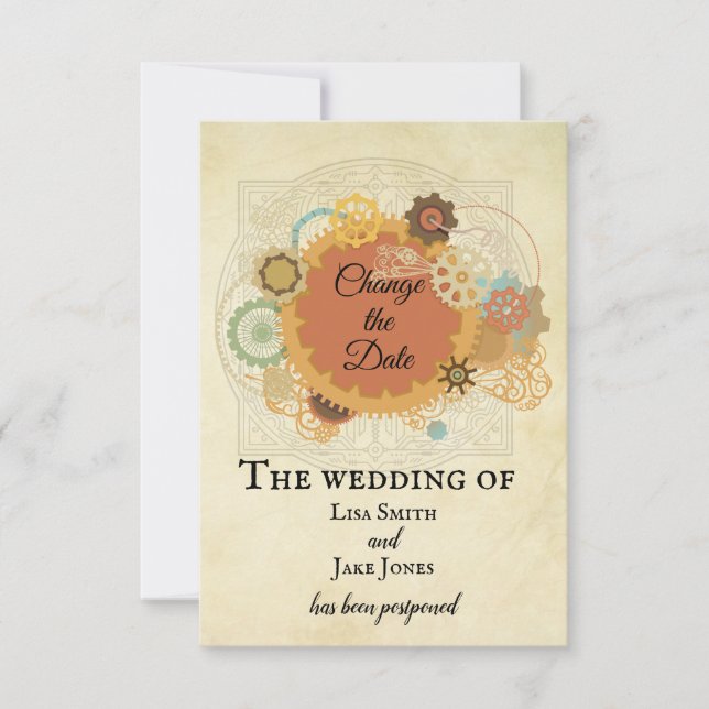 Convite Casamento Steampunk Muda a Data Industrial (Frente)