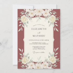 Convite Casamento Suave com Folhas de Terracota