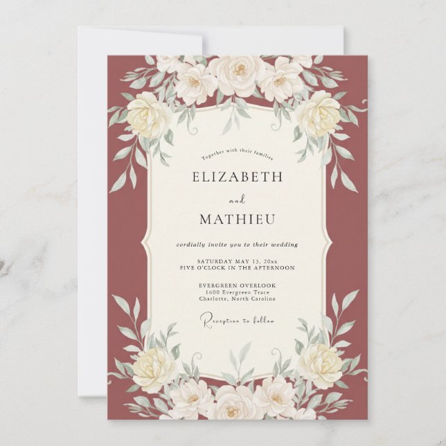 Convite Casamento Suave com Folhas de Terracota (Frente)
