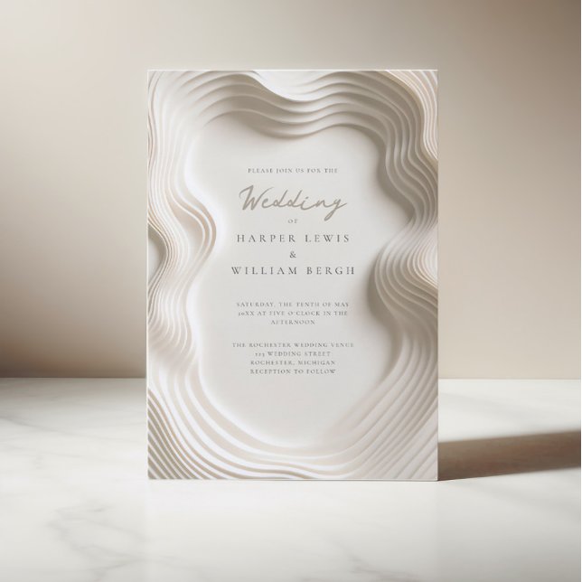 Convite Casamento suave de marfim fluindo (Elegant flowing ivory wedding invitation, soft, off-white modern but yet classic design.)