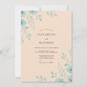 Convite Casamento Suave de Pêssego e Hortelã Folhudo