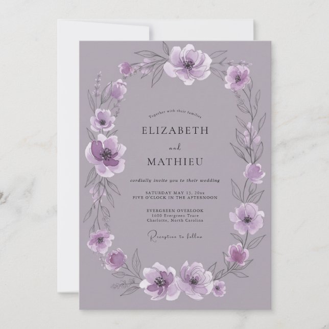 Convite Casamento Suave Flor de Lavanda (Frente)